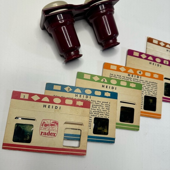 VTG 40s Radex Stereo Viewer 3D Reader Red Childrens Entertainment Heidi Story1-6 - Picture 5 of 6